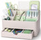 KINGFOM Büro Schreibtisch Organizer Mit 5 Fächern & Schubladen, Multifunktionales Ordnungssystem - Stiftehalter für Schreibtisch Organisation in Büro, Zuhause, Schule (Beige)