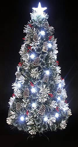 Albero di Natale floccato in fibra ottica con luce LED bianca fredda (2,1 m) (1,8 m)