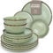 Vajillas para 12 Personas, Set de Steingut Rustic de 36 Piezas - Diseño Rústico y Moderno, Apto para Lavavajillas - Juego de Platos y Cuencos - Vajilla Pure Living en Color verde menta