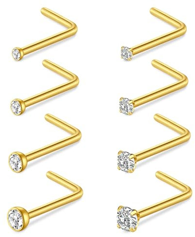NIUSIMAN 8PCS 20G Piercing Nez Or CZ Fin Piercing Nez Acier Chirurgical Kit de perçage du nez en forme de mince cristal perçage du nez barres de bijoux cadeau pour femmes hommes filles
