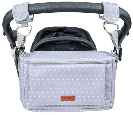 TENDS Kinderwagen Organizer Universal & Multifunktional - Baby und Maternitätsrucksack Features - Buggy Zubehörtasche Reißverschlusstasche und Verstellbarem Schultergurt - Vielseitig für Windeln