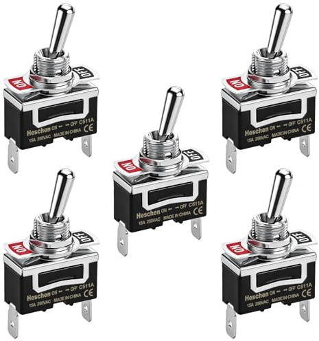 Heschen Kippschalter aus Metall, C511A, SPST, Dauerlicht, EIN/AUS 2 Positionen, 15A 250VAC, 2 Flachstecker, CE (5)