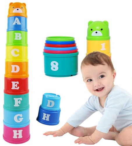 MISOYER Jouet de Tasses empilables, Jouet de Tasses gigognes | Gobelets empilables colorés pour Tout-Petits - Jouets Montessori, Jouets d'apprentissage, Jouets empilables, Jouets éducatifs