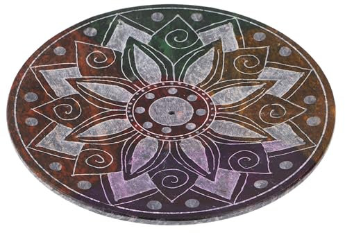 GURU SHOP Indischer Räucherstäbchenhalter Ø 10 cm aus Speckstein, Regenbogen Kerzenteller - Mandala 3