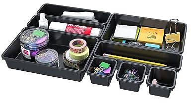 LEMESO Desk Drawer Organiser Kitchen Drawer Organiser 8pcs Desk Drawers Tidy Divider Tray 3 Size Interlocking Storage Boxes for Bathroom Kitchen Office Dresser