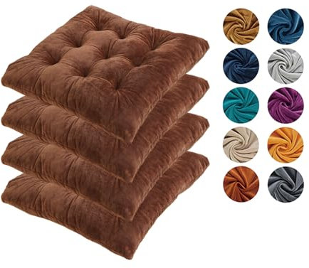 Hixingo 4er Set Stuhlkissen, Sitzkissen Stuhl Dunkelgrün, Stuhlkissen 40x40 Kristall-Samt Sitzkissen Bank Sitzunterlage Innen, Sitzauflagen Chair Cushion für Terrassen (40cm,Kaffee)