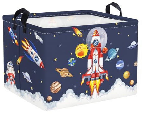 Clastyle Weltraum Kinder Wäschekorb mit Henkel Faltbar Kleidung Spielzeug Aufbewahrungskorb Jungen Aufbewahrungsbox für Babyzimmer Bad, Rakete Starten, 40 * 30 * 30 cm