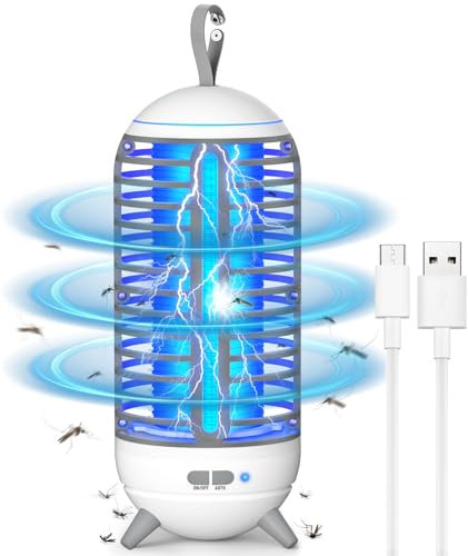 Dnenellr Fly Zapper, LED 2 IN 1 UV Electric Fly Killer, 1400V Insect Bug Zapper, 360° Portable Silent Mosquito Control, USB Mosquito Killer Lamp for Kitchen, Bedroom and Other Indoor Areas