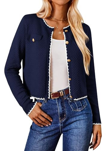 GRACE KARIN Ladies’ Elegant Casual Cardigans Loose Button Down Summer Lightweight Shrug Long Sleeve Sweater for Dress Dark Blue S