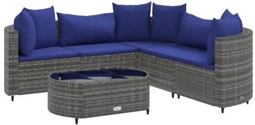 vidaXL Garten Sofa Garnitur 6-TLG., Gartenmöbel Set mit Kissen, Sitzgruppe für Garten Terrasse, Lounge Sitzgarnitur Modular, Grau Poly Rattan