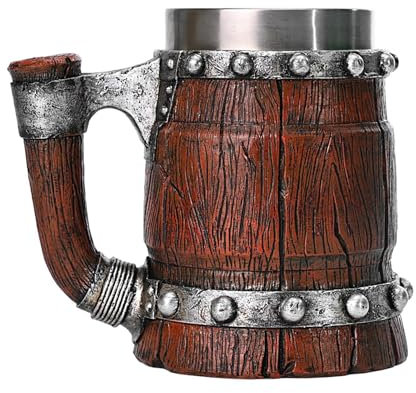 Jarra de cerveza de madera – Jarra de cerveza retro | 600 ml vaso hecho a mano | Jarra de cerveza rústica hecha a mano de madera | Taza de acero inoxidable de roble auténtico de 600 ml | Vaso de