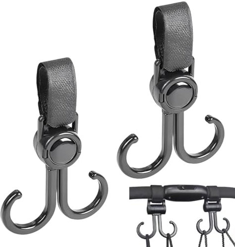 WeddHuis Set di Mollette Passeggino, 2 Ganci per Passeggini, Gancio per Passeggino, Ganci Passeggino Rotanti, Ganci per Passeggino Universale.
