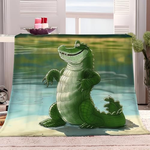 Generisch Kuscheldecke 130x150 cm Cartoon-Krokodil Sherpa Decke für Couch, Sofa, Bett, Reisen, Weiche Flauschige Mikrofaser Fleecedecke, Flanell Wohndecken für Kinder Baby