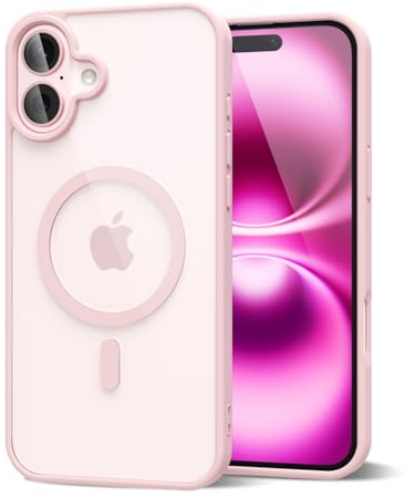 oakxco for iPhone 16 Plus Case Clear Magnetic Compatible with Magsafe, Thin Slim Transparent Non Yellowing, Hybird Soft Silicone Bumper & Hard Plastic Protective Cover for Women, Light Pink