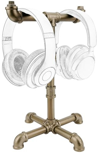 TOCCOOL Dual Headphone Stand for Desk, Metal Tube DIY Assembled, Gaming Headsets Holder, Desktop Display Mount, Compatible with Sony, Sennheiser, AKG, Razer, HyperX, ATH (Gold)