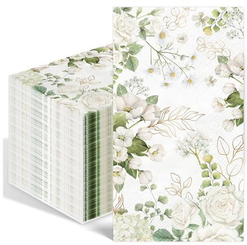 50 Stück Servietten Hochzeit, Blumen Servietten für Taufe, Eukalyptus Servietten, Tischdeko Bunte Papierservietten, Perfekt für Geburtstage, Partys, Hochzeiten, Kommunion und Feiern