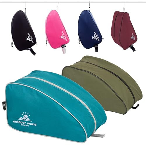 2 x Outdoor World Premium Boot Bag – Water-Resistant 600D Polyester Shoe & Boot Storage for Hiking, Football, Golf & Gym – Fits Up to UK Size 13 – Wide Zip Opening & Carry Handle (1 x Olive, 1 x Teal)