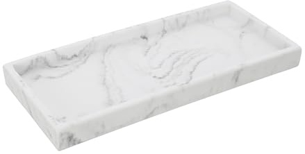 Vassoio Porta Oggetti In Poliresina Effetto Marmo Bianco Della Linea Marmo, L 25 x P 11,5 x H 2,5 Cm