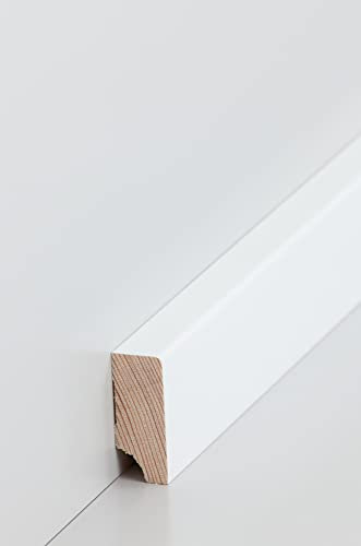10x Holzfußleiste Kiefer deckend weiß 2500 x 16 x 40 mm Oberkante rechteckig - Fußleiste Fußbodenleiste Massivholz Sockelleiste Holz Südbrock - 25 m