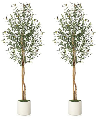 Litake Künstlich Olivenbaum 150cm mit Weißem Topf,Grün Pflanzen Groß Kunstpflanze Olivenbaum,Deko für Zuhause, Schlafzimmer, BüRo, Garten,Wohnzimmer