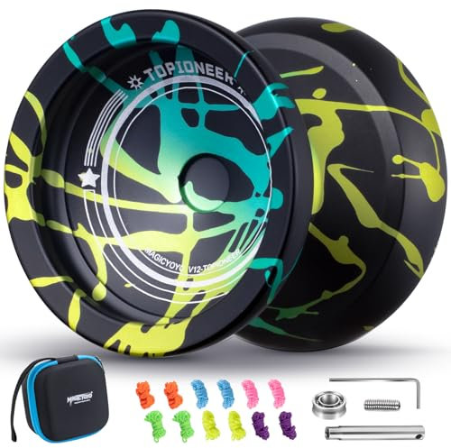 MAGICYOYO JoJo V12 Professionelles Finger-Spin-Yoyo, Dual-Modus Aluminium JoJo, 2-in-1 Reaktionsfreudiges/Nicht-Reaktionsfreudiges Metall-Yo yo für Kinder & Erwachsene, inklusive Zubehör
