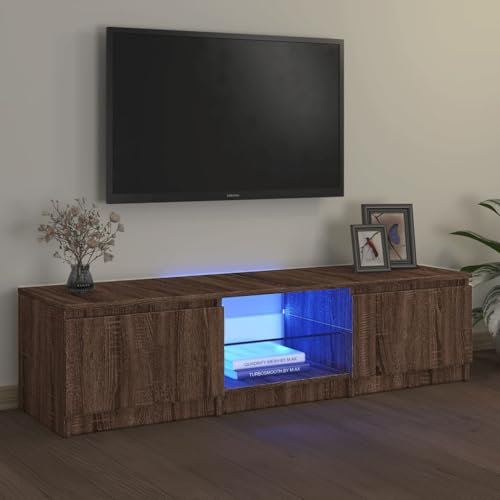 LumFurni Meuble TV avec lumières LED Chêne Marron 140x40x35,5 cm