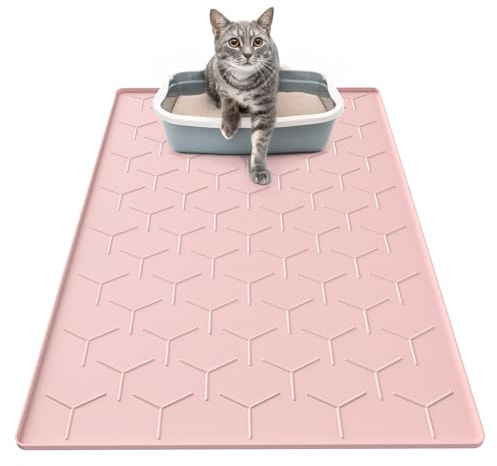 Garoopion Alfombra Arenero Gato Silicona, Impermeable, 86x56cm Grande, Rosa