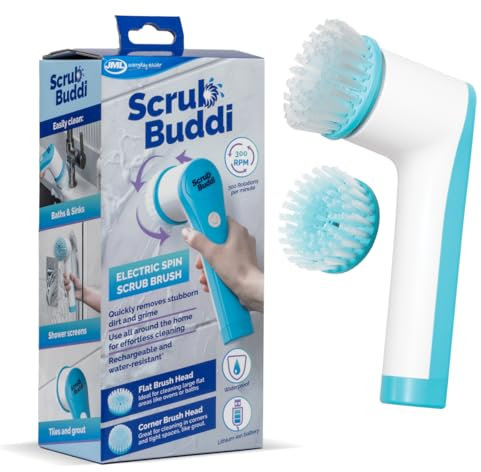 JML Electric Cleaning Brush - Electric Scrubber, Rechargeable, Cordless Power Scrubber with 2 Attachments, 300rpm Scrubbing Brush for Quick and Easy Cleaning of Bathrooms and Surfaces - Scrub Buddi