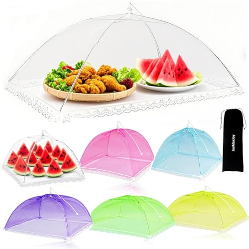 7 Stück Fliegenhaube, Pop-Up-Mesh Abdeckhaube Lebensmittel,43x43cm &100*60cm Wiederverwendbar Faltbar Abdeckung Lebensmittel Kuchenabdeckung Fliegenschirm Regenschirm-Netzzelt Essen,Obst,Picknick, BBQ