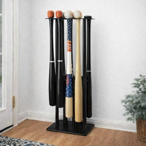 YIILII Baseballschläger Ständer für 8 Schläger und 5 Bälle, freistehender Metallständer, stabil und leicht zu montieren, Organizer für Garage, Zuhause und Team-Dugouts, Schwarz