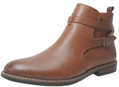 Finishing & Sewing Bottines Chelsea en cuir marron pour homme avec sangle à boucle
