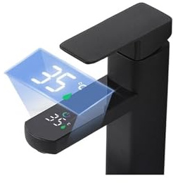 Miscelatore Cucina, Rubinetto for lavabo con display digitale a temperatura a LED Black Touch, miscelatore caldo-freddo non elettrico for accessori for rubinetti da cucina for bagno(Noir)