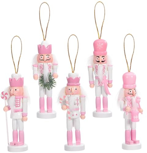 Hemobllo 5 Stück Nussknacker Figur, 13CM Nussknacker Weihnachten Dekorationen, Massivholz Handwerk Deko Geschenkstücke,Rosa Kamin Dekorationen Und Interieur Weihnachtsdekorationen