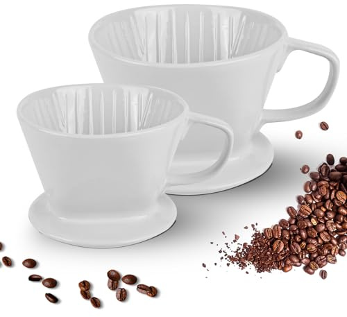 Kaffeefilter Porzellan 2 Stück, Fächerförmiger Kaffeefilter, Wiederverwendbar Kaffeefilterhalter, Handfilter Kaffee Filterbehälter, Kaffefilterhalterung Für Zuhause, Café, Restaurants (Weiß)