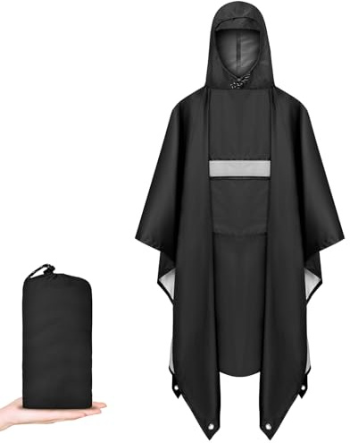 Vicloon Poncho Vattentät Vuxen Lätt Återanvändbar Regnrock med Huva Dragkedja Bärbar 3-i-1 Multifunktionell Regnrock för Camping, Nödvandring Utomhusaktiviteter,Dragkedja, En storlek