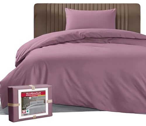 DecoHomeTextil Bettwäsche Set Bettgarnitur mit Reißverschluss Polycotton Uni Altrosa 1x Bettbezug 135 x 200 cm + 1x Kissenbezug 80 x 80 cm