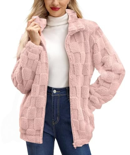 Couawaticy Veste polaire douce et chaude à manches longues avec fermeture éclair intégrale pour femme