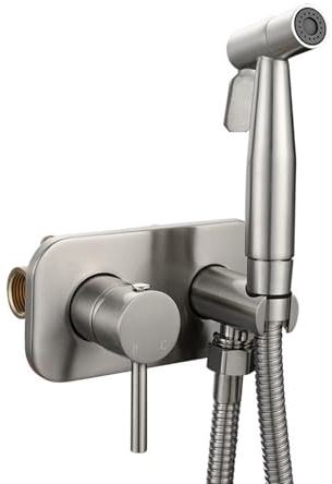 FQYEP Bidet Handbrause Set für Wc Bidet Armaturen Wc Messing Unterputz Heißes und Kaltes Wasser,Gebürstet