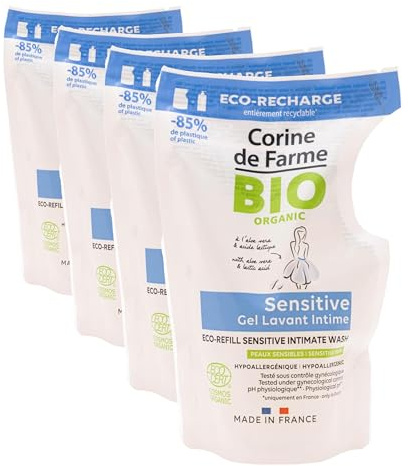 Corine de Farme, Eco-recharge Gel Lavant Sensitive Bio 250ml, Gel Douche Hypoallergénique, Sans Sulfate, Sans Parfum, Tout Type de Peau, Enrichi en Aloe Vera et Fleur d'Amandier, Fabriqué en France