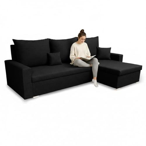 SENTO TRADE Ecksofa mit Schlaffunktion Mondo (Schwarz)