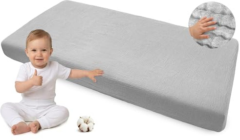 Medi Partners Spannbettlaken Musselin 60x120 Baby Bettlaken Kinderbett Spannbetttuch 100% Baumwolle - Musselinlaken Bettwäsche Babymatratze Schlafsack Babybett(Grau)