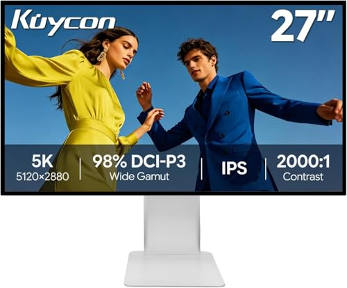 Kuycon 27'' 5K Monitor 5120x2880, IPS 2000:1, USB-C 100W, Glas | 218 PPI, 450 cd/m², 99% sRGB, USB-C 100W, Spiegelglas-Vollverklebung fürs Homeoffice & kreatives Multitasking.