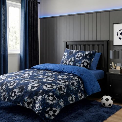 Adore Home Single Duvet Cover Set Blue Football Kids Bedding & Pillowcase