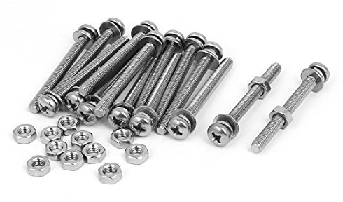 Sourcingmap M4 x 40mm 304 Stainless Steel Phillips Pan Head Screws Nuts w Washers 15 Sets