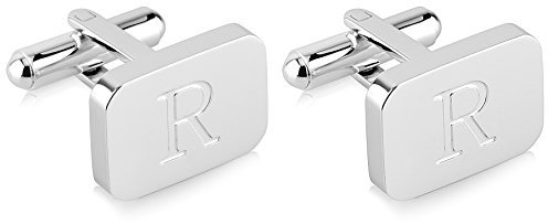 Lux & Pair Herren-Manschettenknöpfe, 18 Karat Weißgold, graviert, Edelstahl, mit Geschenkbox, personalisierbarer Buchstabe A-Z, Edelstahl, Keine Angabe