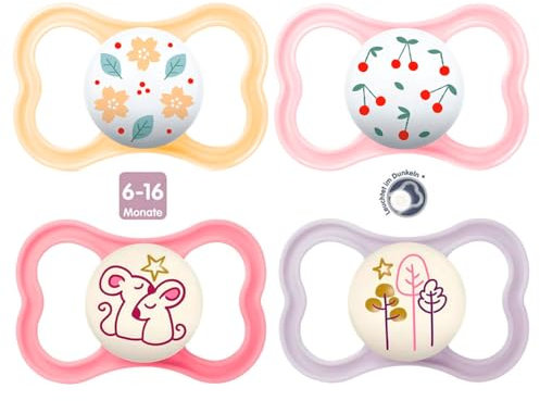 MAM Day & Night Girl MAM Air Silikon Schnuller 6-16 MAM Air Night 4er Set inkl. 2 Sterilisiertrasportboxen