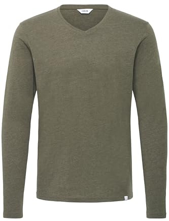 !Solid SDBeda Herren Longsleeve Langarmshirt Shirt mit V-Ausschnitt Baumwollmischung Regular fit, Größe:M, Farbe:Ivy Green Melange (8797)