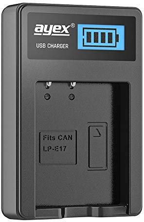 ayex USB Ladegerät Kompatibel mit Canon LP-E17 Akkus für zB 800D 760D 750D 200D 77D M6 M5 M3 Lädt per USB-C zB an Laptop & Powerbank mit LCD-Ladestandanzeige