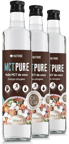 Huile MCT Pure C8 C10 - Extraite par distillation | Soutient la cétose. Laboratoire français (Lot de 3 bouteilles 500 ml)