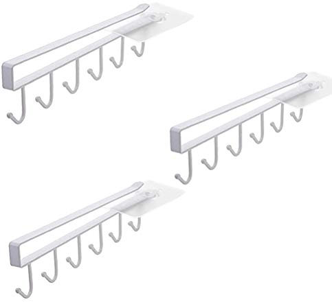 Alliebe 3 Haken für Tassen, Becher, Weingläser, Aufbewahrungshaken für Küchenutensilien, Krawatten, Gürtel und Schals, Haken zum Aufhängen unter dem Schrank, ohne Bohren